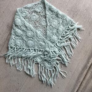 y2k vintage 2000's crochet fringe fairy boho scarf pastel blue